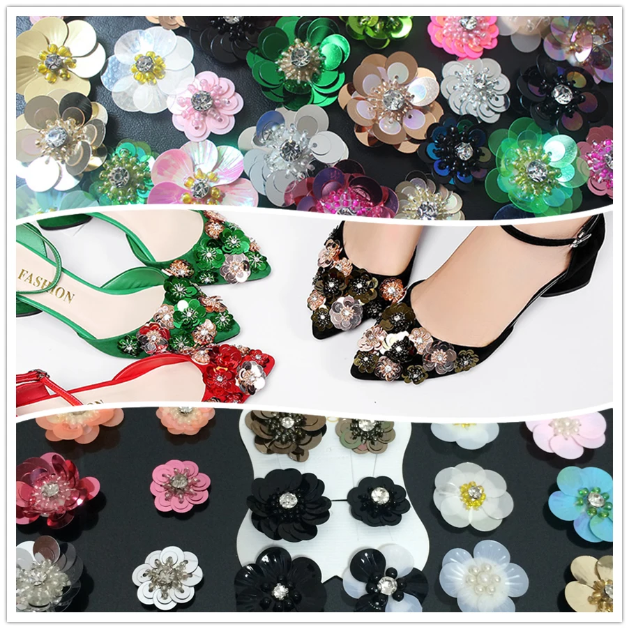 handmade sequin flowers applique patches for decoration High heels shoes stickers flowers  parches termoadhesivos para ropa