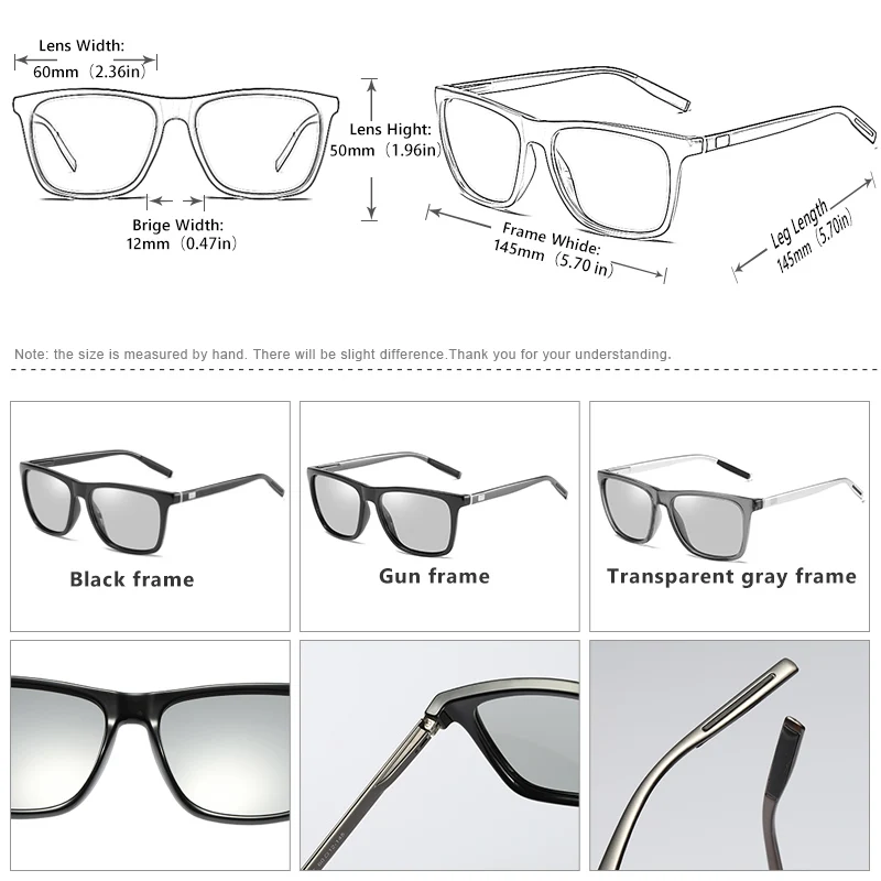 Brand Design Photochromic Polarized Sunglasses Men Chameleon Glasses Women Anti-Glare Driving Goggle Aluminum Legs lentes de sol
