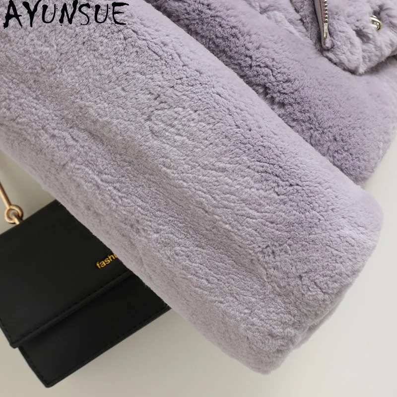 AYUNSUE Warm Thick Real Rex Rabbit Fur Coat Female Winter 2021 Short Casual Fur Jacket Women's Fur Coats Jaqueta Feminina Gxy525