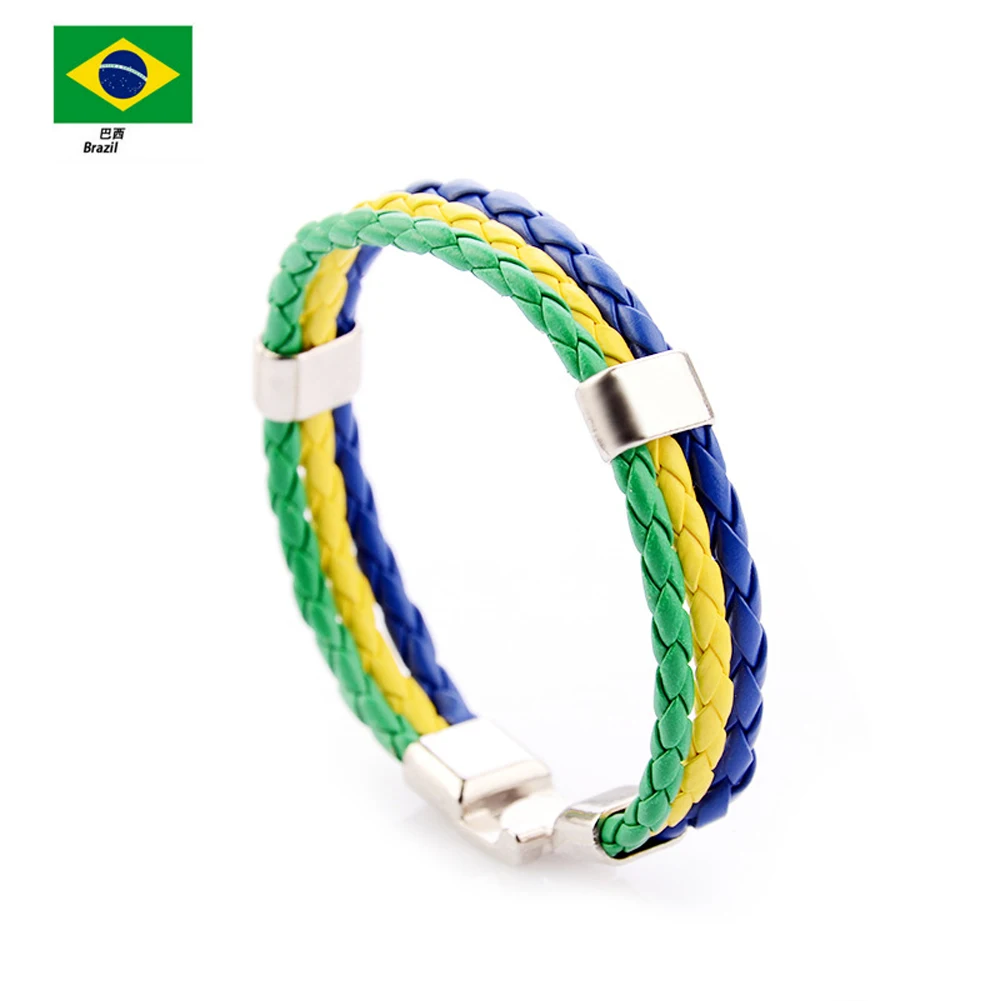 National team Unisex Italy France Russia National Flag Rope Surfer Leather Braided Bracelet Bangle Wristband Friendship Gift