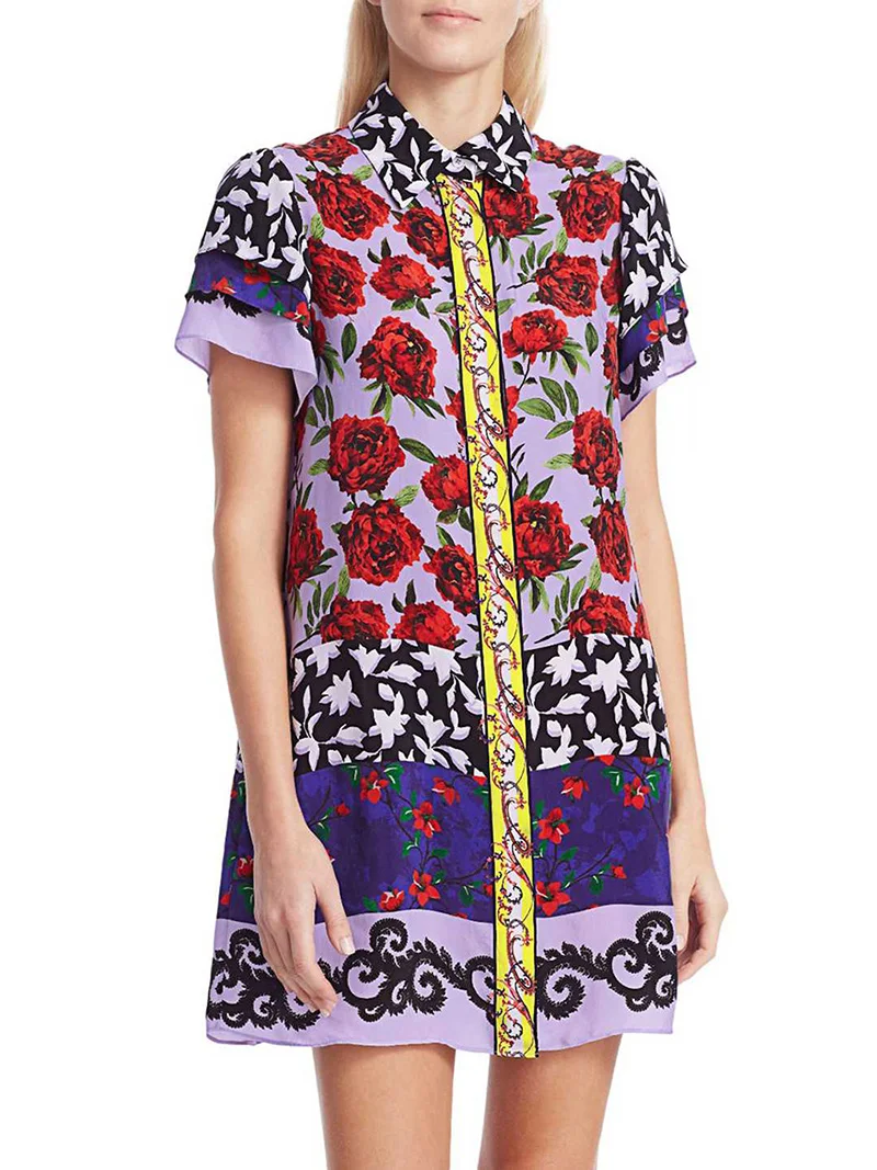 

Flower Print Women Shift Dress Short Sleeve Mini Casual Dresses