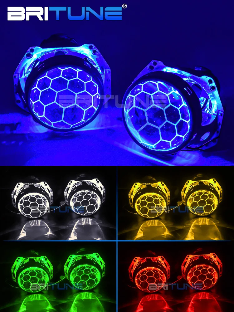soczewki Projektory Bi-xenon, HID Bi-reflektor ksenonowy obiektyw o strukturze plastra miodu Devil Eyes D1S D2S D3S D4S HID LED 3-Cal soczewka niebieska akcesoria samochodowe do tuningu reflektorów — 2