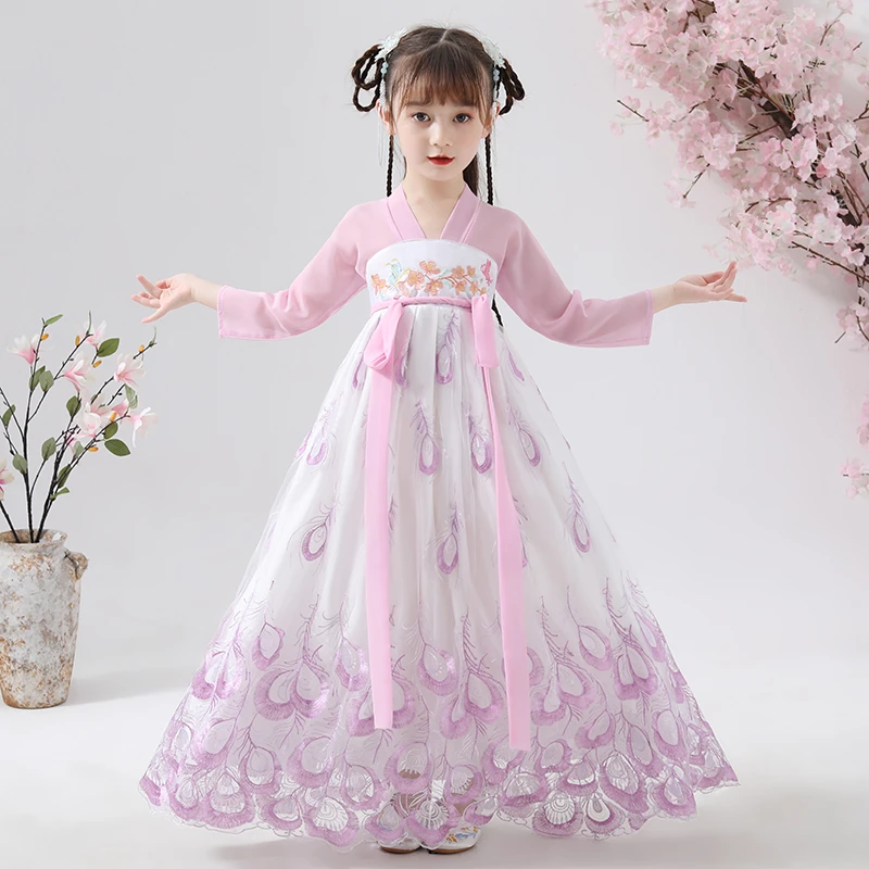 

chinese dress qipao Embroidery Han Fu Princess Birthday Party Dance Perform Dress Traditional Wedding Evening Dress cute Girls