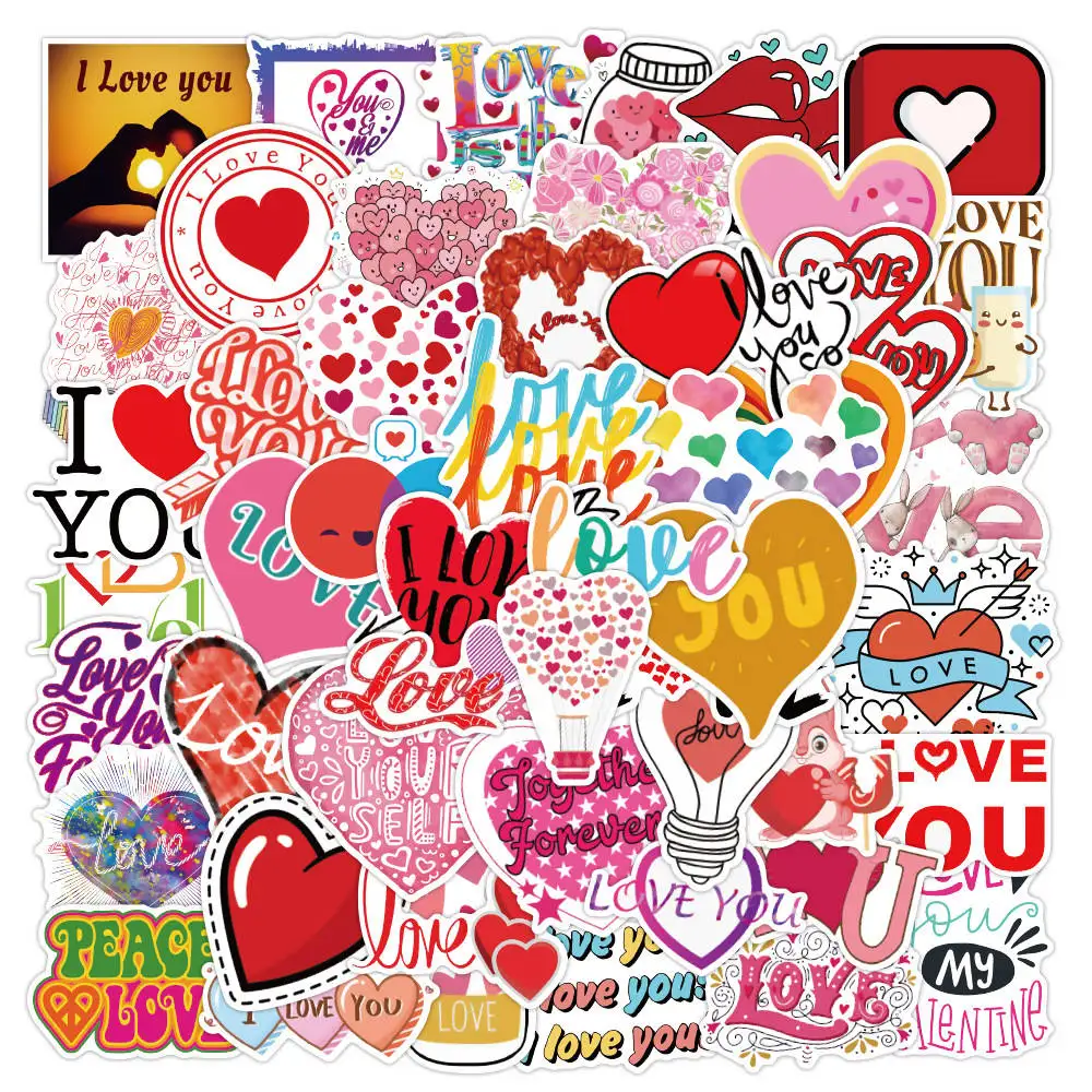 50/100pcs Valentine Stickers For Notebook Car Laptop Scrapbooking Material Adesivos Craft Supplies Vintage Pink Love Sticker