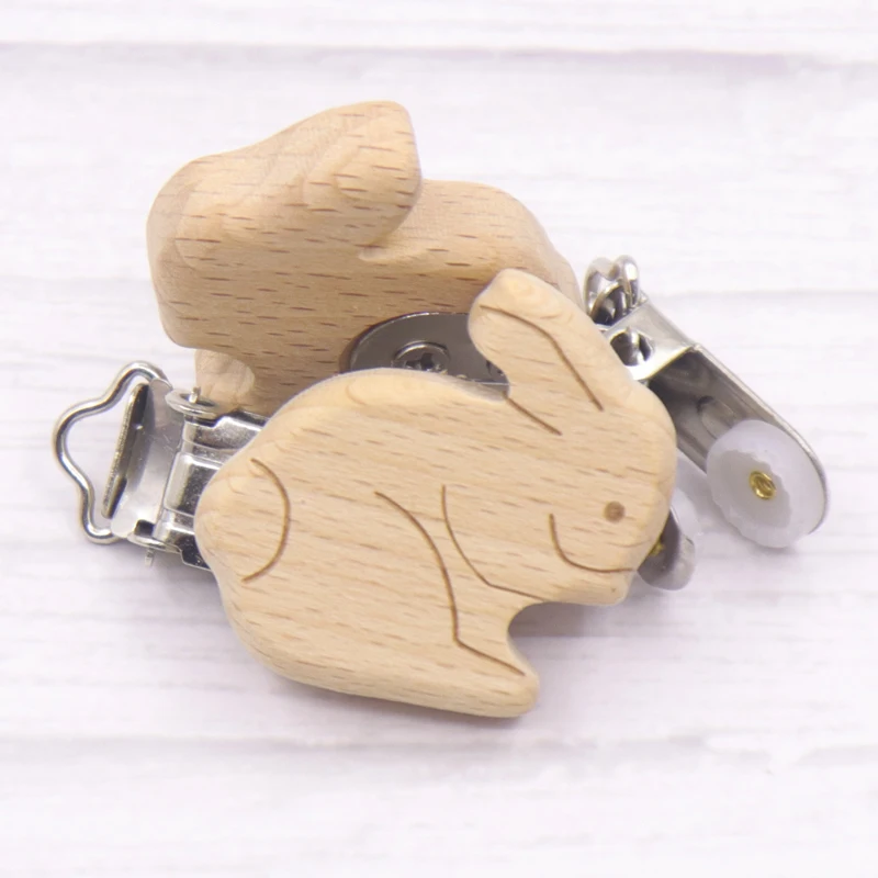 5Pcs Cute dog Wooden Pacifier Clip Beech Pacifier Clips Chewable Teething Diy Dummy Clip Chains Baby Teether Nursing Accessories