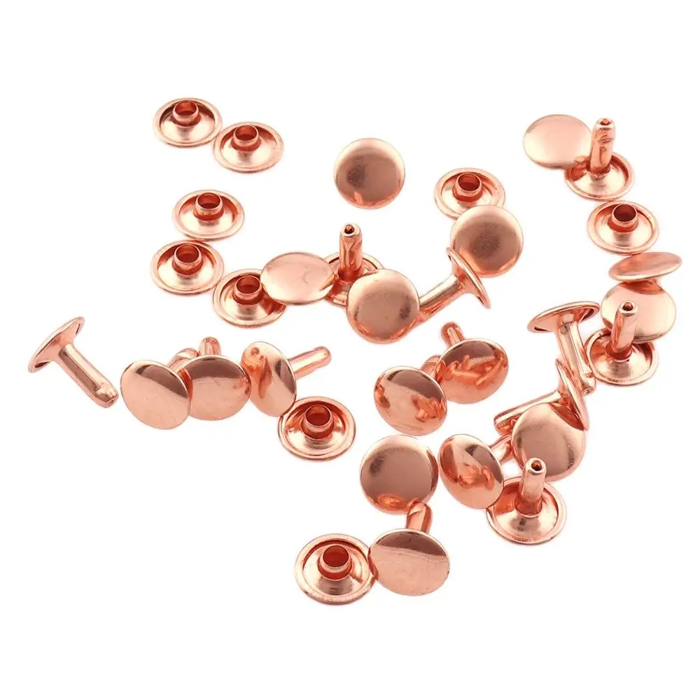 100sets 10mm Rose gold Leather Rivets Double Cap Rivet Tubular Metal Studs for DIY Leather Craft Rivet Belt Jeans Jacket