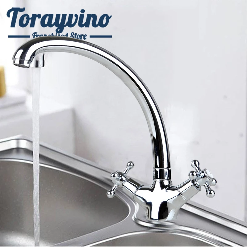 

Torayvino RU luxury Kitchen Sink tap grifo de cocina agua fria caliente rotate Chrome Mixer Tap brass Dual Handle faucet