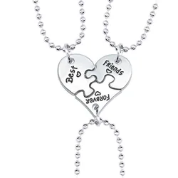 3 Pieces-set Best Friend Friendship Necklace Metal Chain BFF Heart-shaped Pendant Men And Women Fashion Jewelry Gift