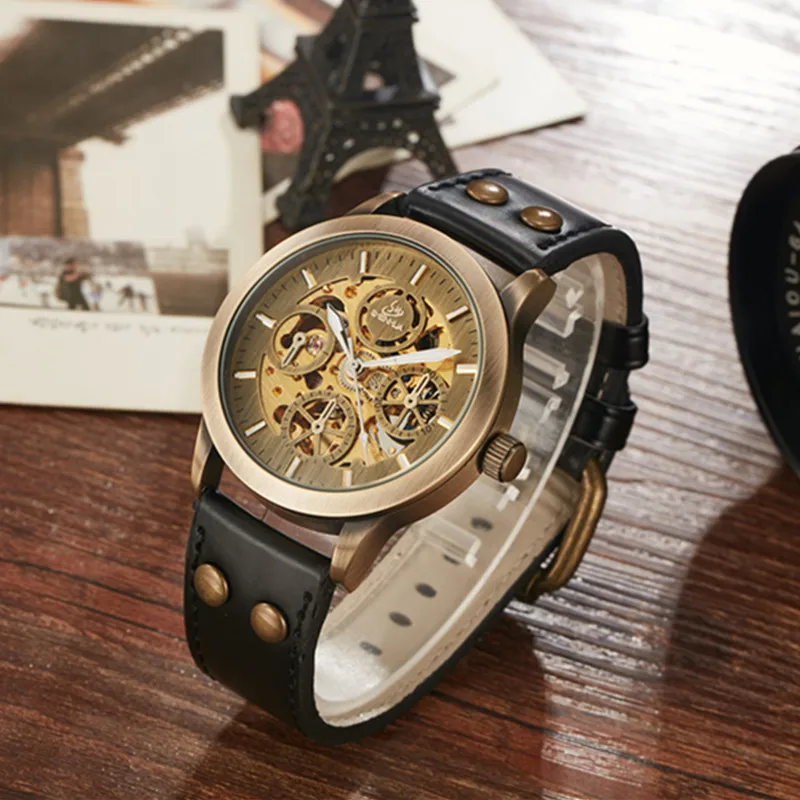 

Gorben Black Leather Belt Men Automatic Mechanical Wrist Watches Business Man Watch Male Clock Men WristWatch