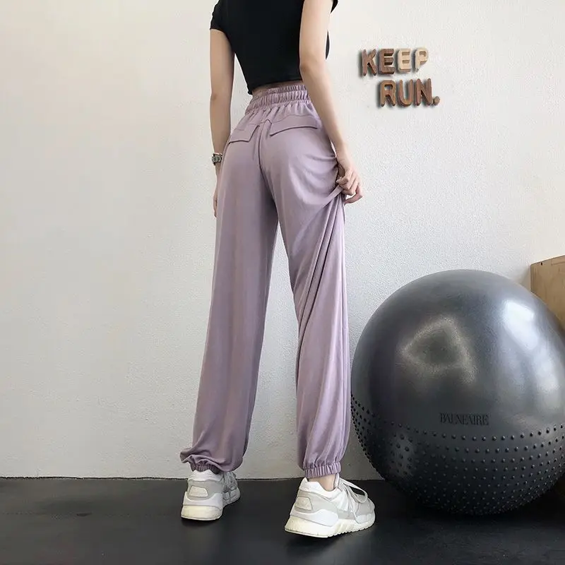 

Women Sweatpants 2022 Lose Quick-drying Wide-leg Running Yoga Pants High-waisted Elastic Waist Bungee Pants Fitness Harem Pants