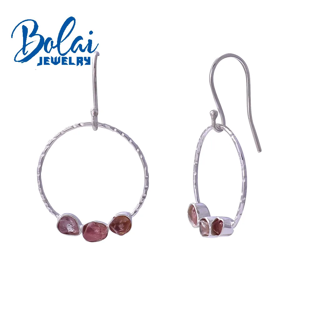 

Bolai,natural 2.83ct coloful spinel hook earring handmade unique gemstone rough Fine jewelry 925 sterling silver for girls