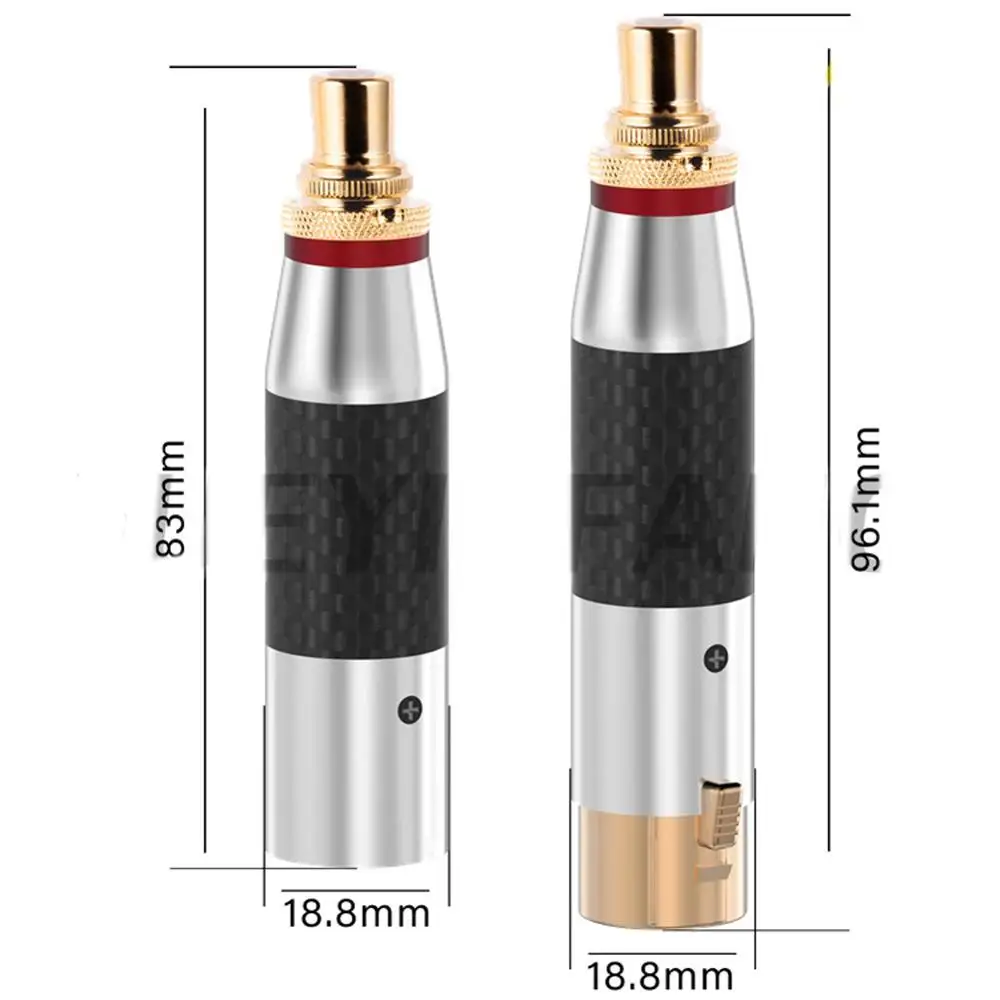 TOP-HiFi 2 pezzi in fibra di carbonio placcato in oro 3pin XLR maschio a RCA femmina adattatore 3pin XLR femmina a RCA femmina convertitore fai da te