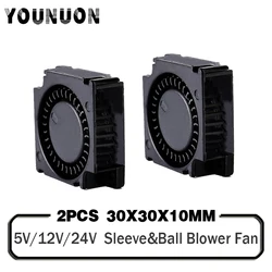 2 Pieces DC 5V 12V 24V 30x30x10mm Sleeve Dual Ball 1 inch Small Mini Blower Cooling Fan 30mm x 10mm 3cm 3010 3D Printer