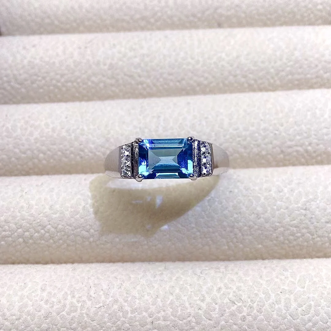 6mm*8mm Emerald Cut VVS Grade Natural Topaz Silver Ring for Party Solid 925 Silver Topaz Ring Fashion Gemstone Jewelry