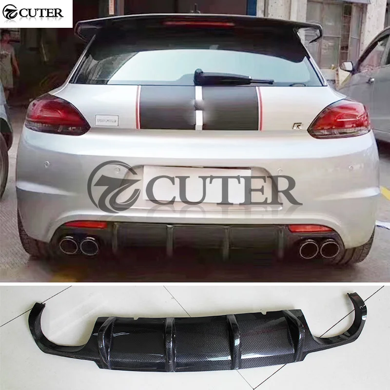 

for Volkswagen Scirocco r Bumper Car Rear Diffuser Carbon Fiber Back Bumper Spoiler Four Out Exhaust Lip 09-15