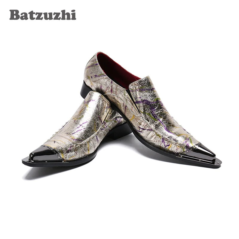 

Batzuzhi British Style Men Shoes Formal Dress Shoes Pointed Metal Tip Oxfords Wedding Shoes Men Business sepatu pria, Big 46