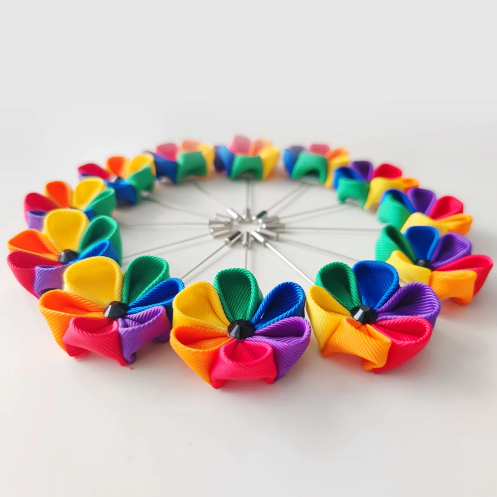 50 Pieces Rainbow Flower Brooch Pin Handmade LGBT Pride Lesbian Gay Friend Jewelry Party Gift Wholesale