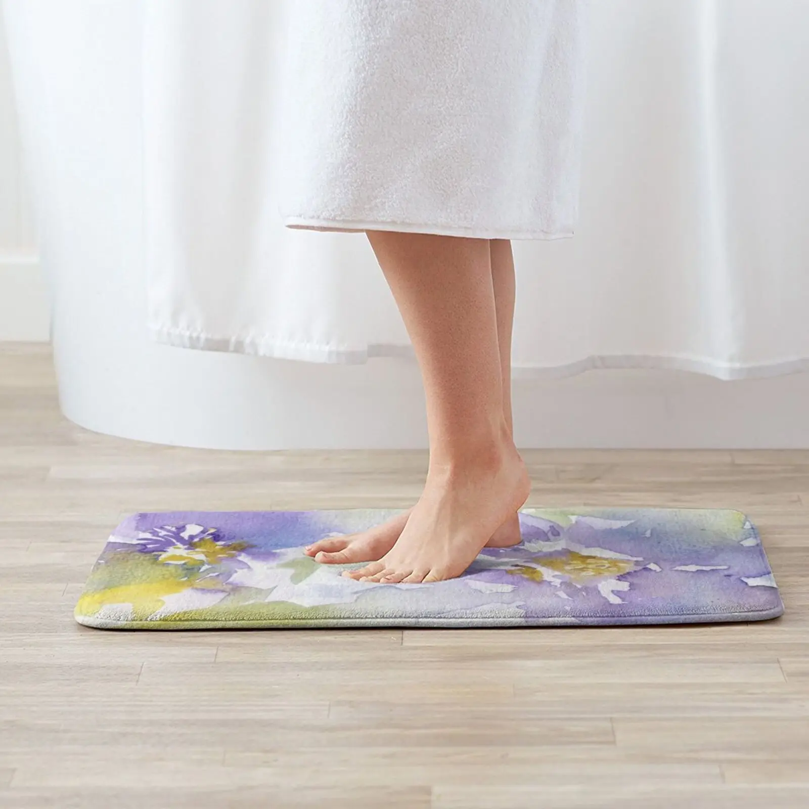 Watercolour Flowers Nr 153 Entrance Door Mat Bath Mat Rug Floral Flowers Purple Watercolor Watercolour Heather Holland