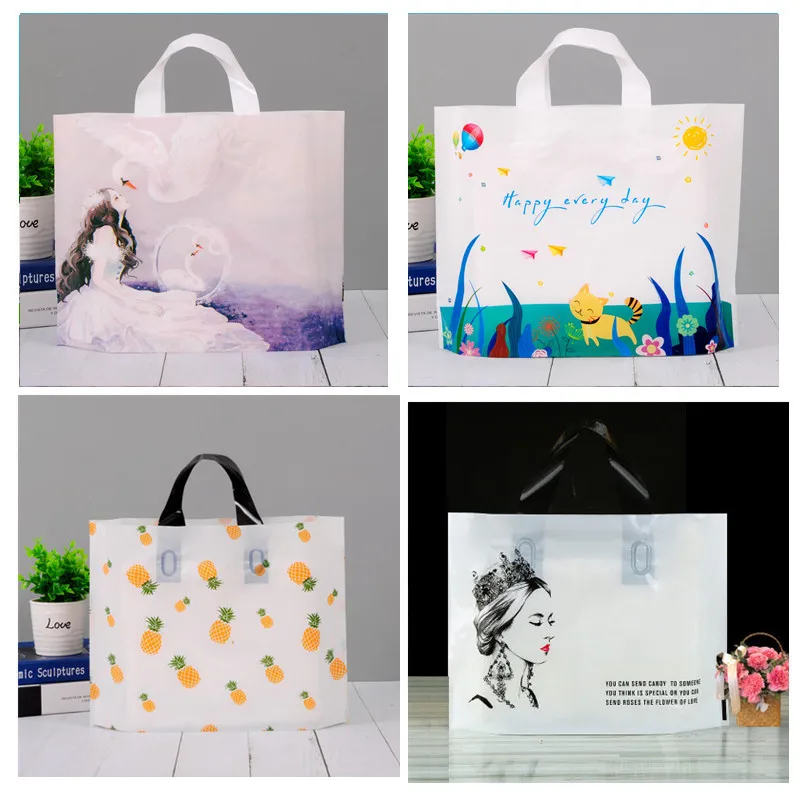 

50 шт. толстых больших пластиковых пакетов, креативные модные пакеты для упаковки ювелирных изделий, пластиковые подарочные пакеты с ручкой, пакет для покупок