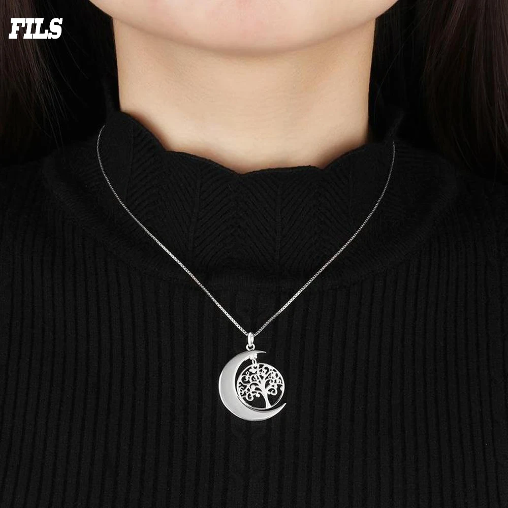 

Fils Moon Tree Of Life Pendant Necklace Stainless Steel Charm Customizable Name Necklace Elegant Women Girl Jewelry Gifts