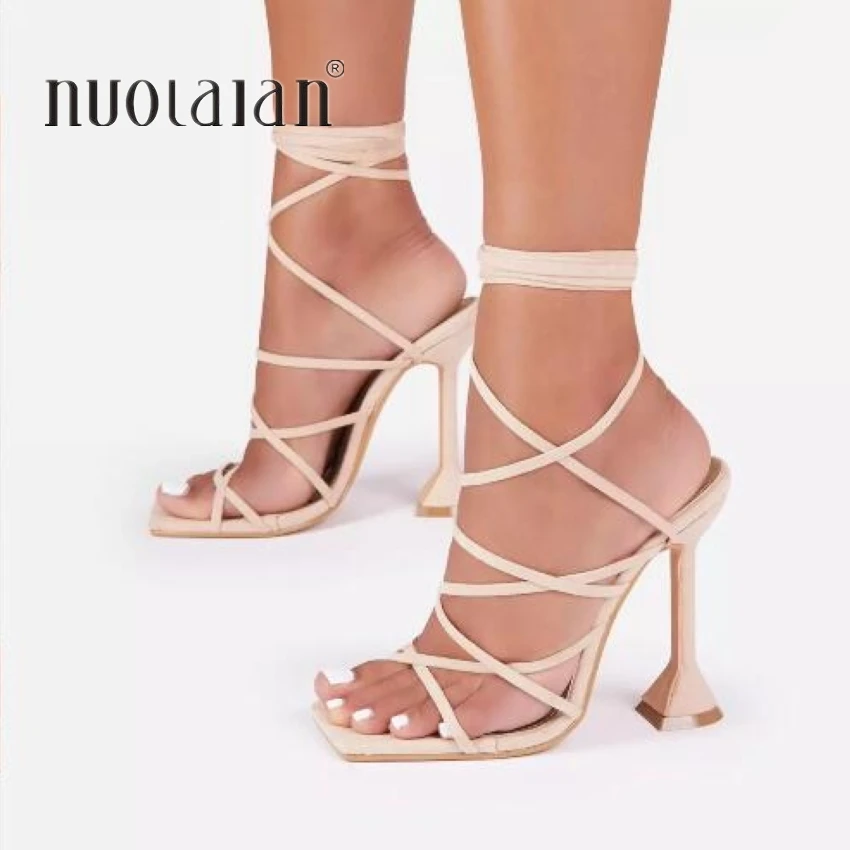 Women Summer Ankle Strap Sandals Ladies Thin High Heels Party Dress Shoes Female Fashion Sexy Sandal Woman Square Toe Shoe 2021