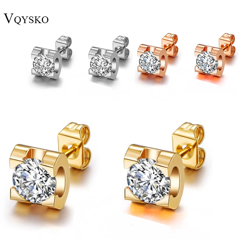 Brand Design Stainless Steel Stud Earrings Hot Sale Women Zircon Rose Gold Color Stud Earrings Fashion Accessories