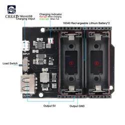 ESP8266 ESP32 Power Supply Rechargeable Dual 16340 Lithium Battery Charger Shield Module for Arduino  R3 Board Power Bank