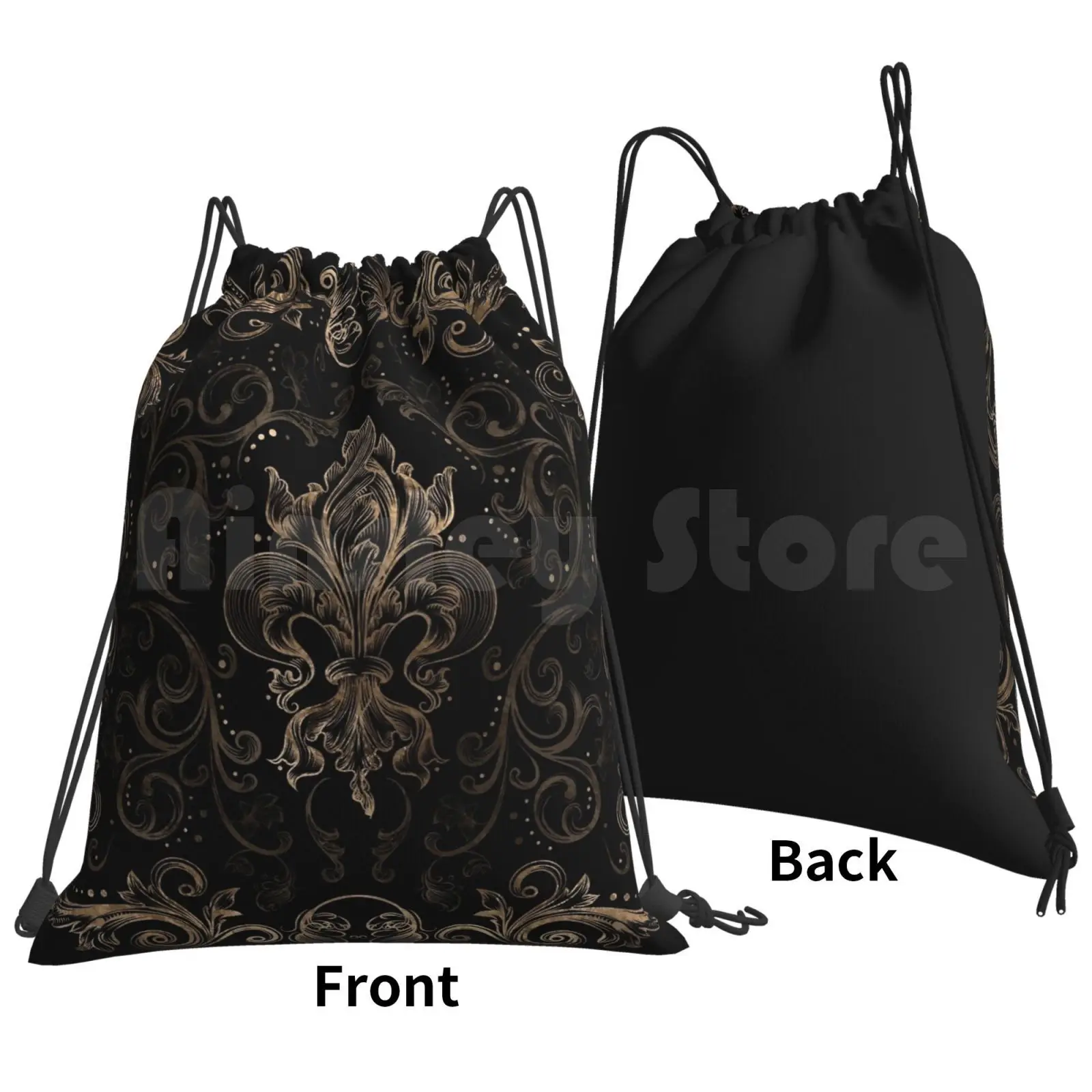 Fleur-De-Lis Ornament Black And Gold Backpack Drawstring Bag Riding Climbing Gym Bag Fleur De Lis Fleur De Lys Lily Lily