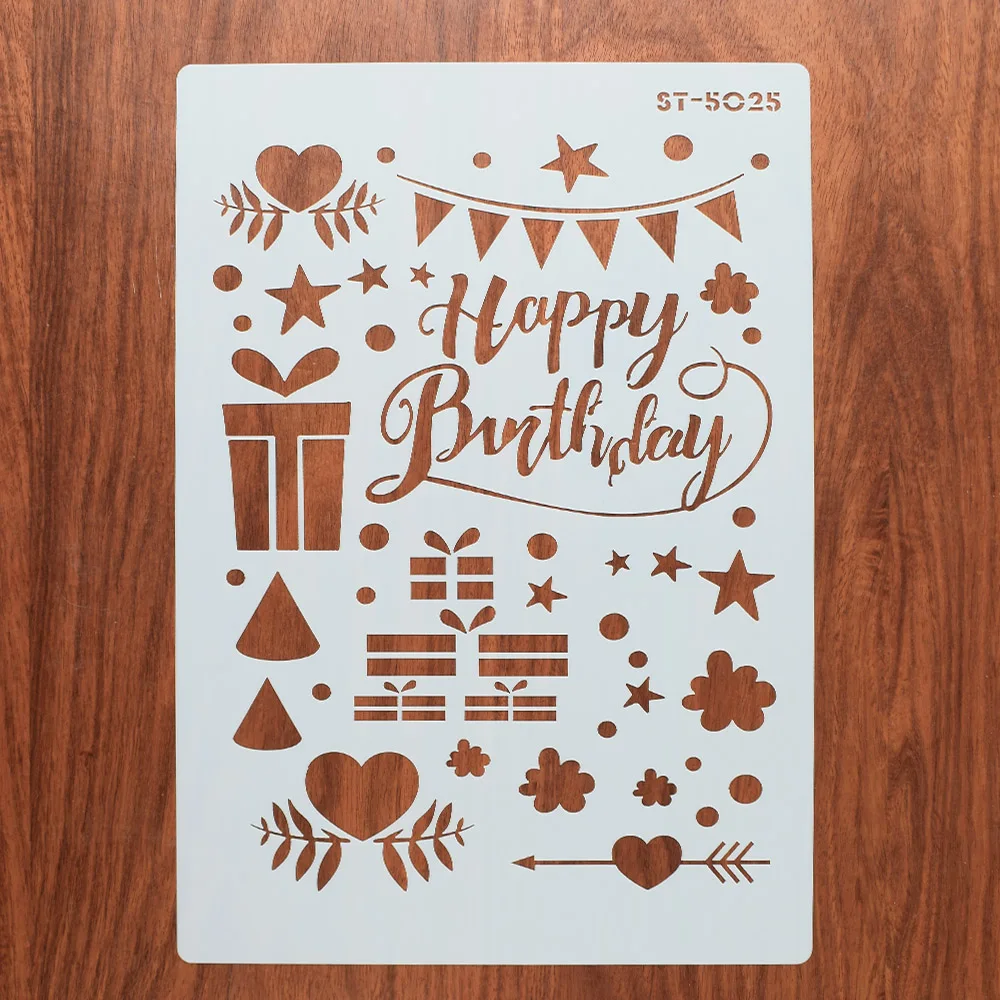 Happy Birthday Party Layering Stencil Template Fondant Cake Mold DIY Handmade Painting Scrapbook Coloring Embossing Decor Album