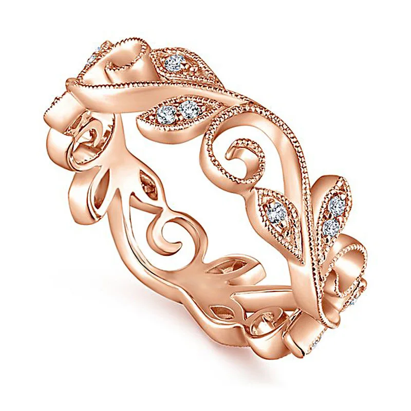 Cute Romatic Rose Gold Color Engagement Ring Creative Vine Leaves Fingure Rings For Lady Girls Party Wedding Ring Jewelry