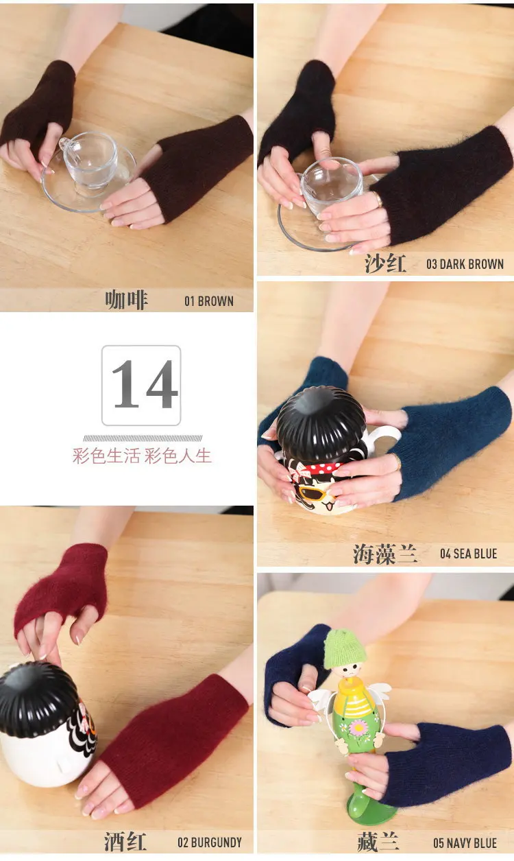 Nerz Kaschmir Herbst Winter Frauen Handschuhe Fingerlose Warme Waschbär Wolle Handschuh Handgelenk Länge Daumen Loch Handschuhe Koreanische Weibliche Schöne – Detail 16