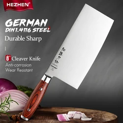 HEZHEN 8 Inches Cleaver Knife Stainless Steel High Carbon German DIN1.4116 Steel Slicing Kitchen Tool Cook Knives