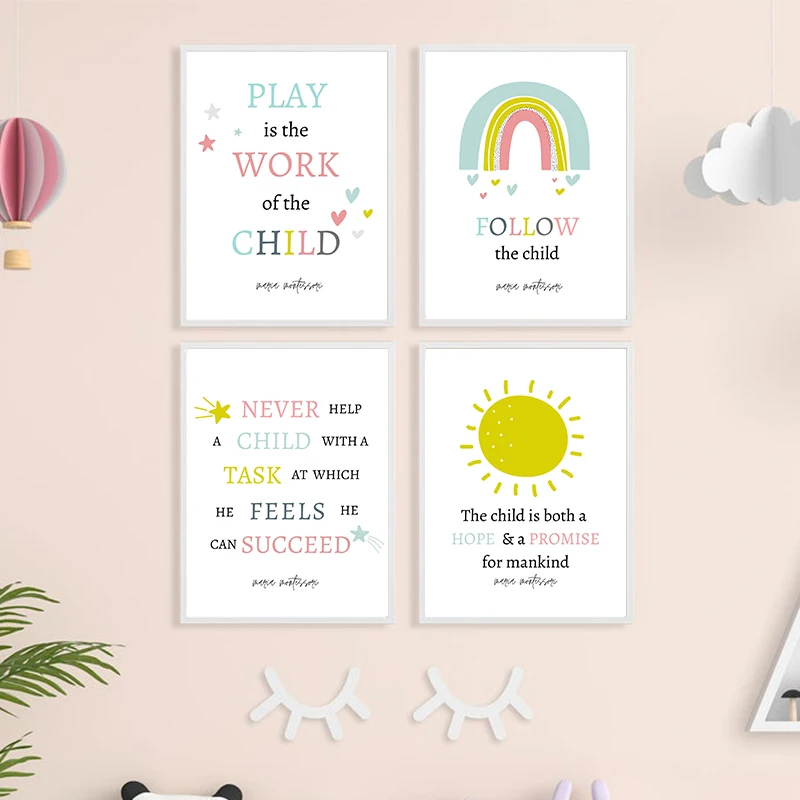 Play is the Work of A Child Quote Art Print Kids Educational Poster Nursery Wall Art Canvas Painting Picture Playroom Decoration