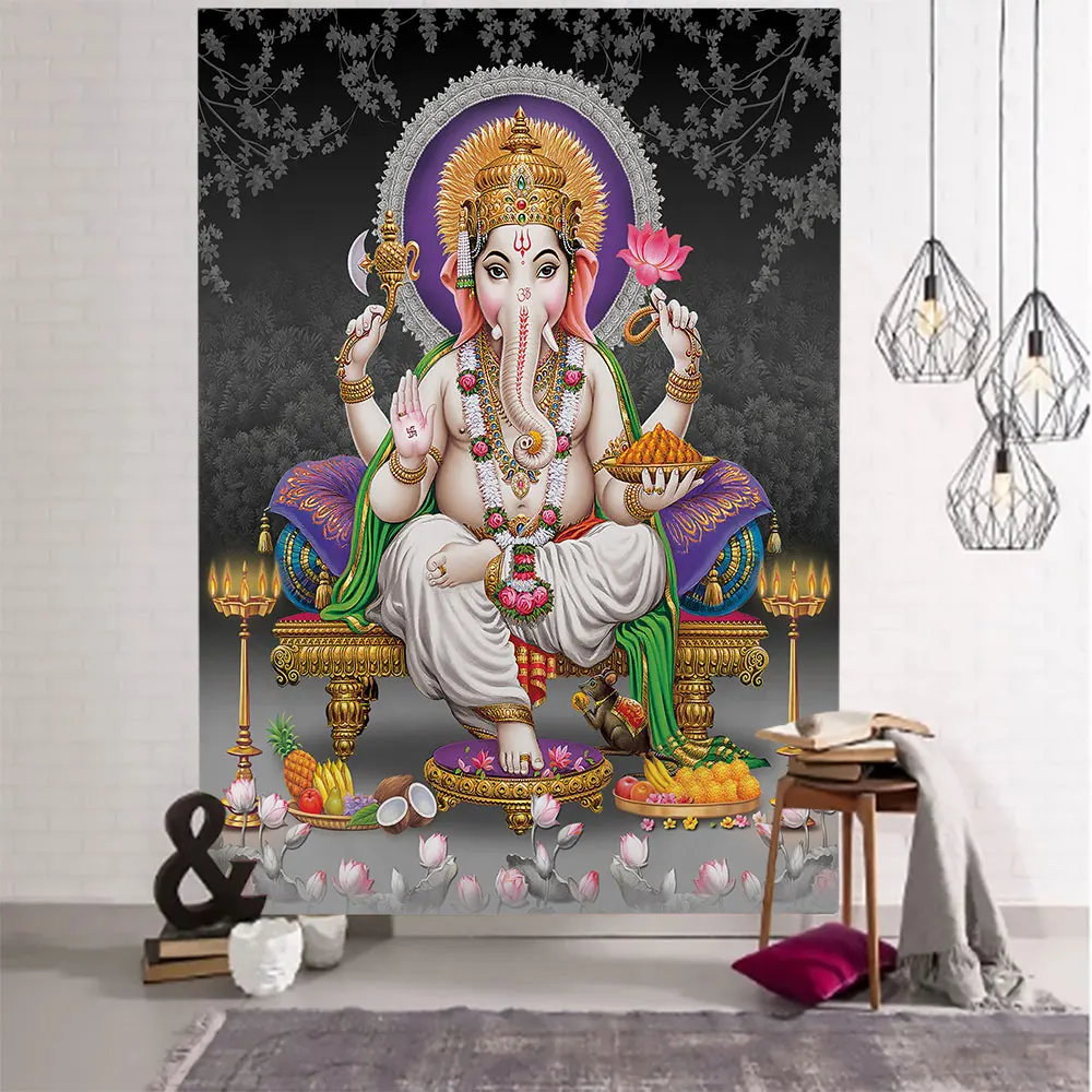 

Ganesha Tapestry Hippie Indian Elephant Mandala Bohemian Wall Hanging Thin Polyester Art Printed Wall Cloth Home Decoration