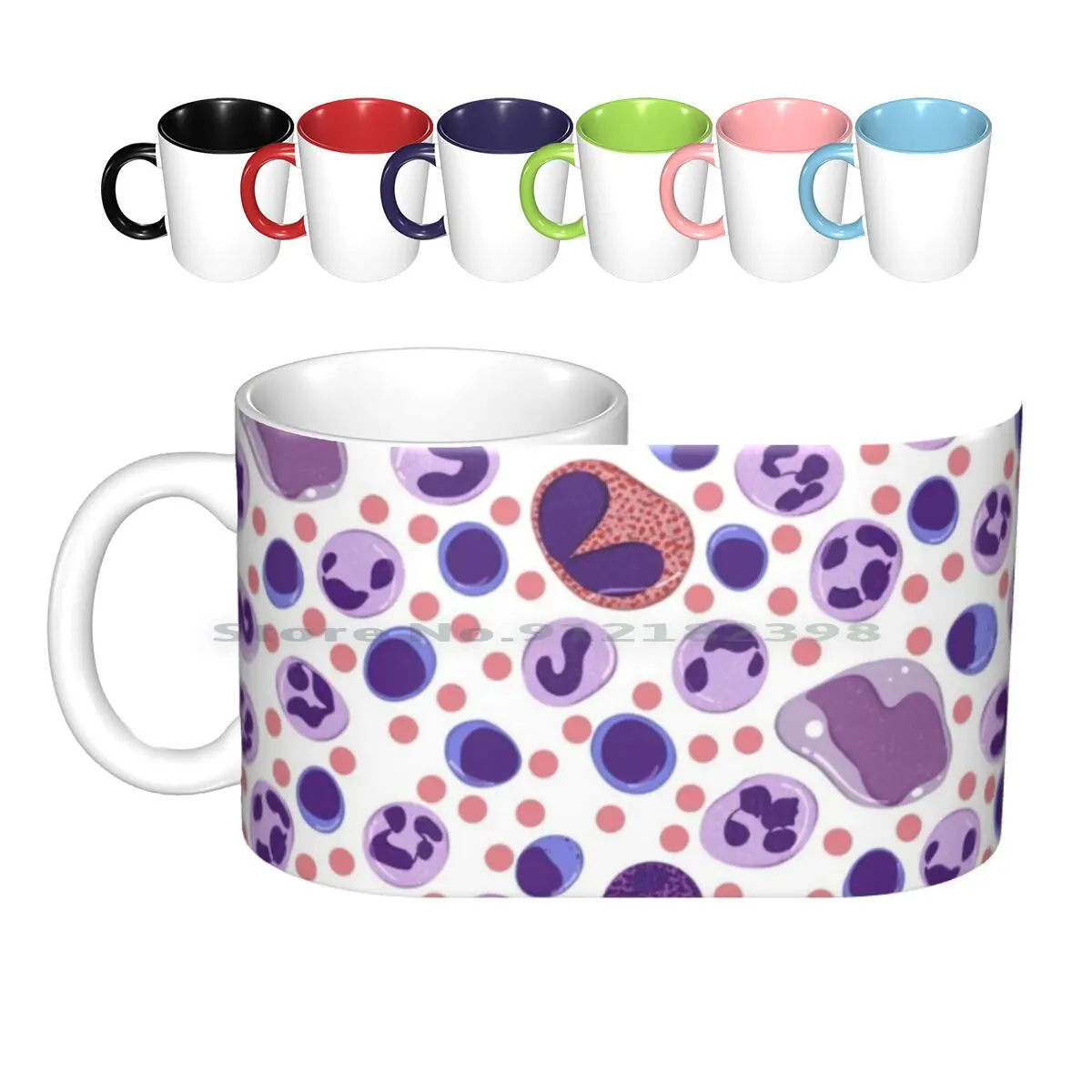 Large White Blood Cell Pattern Ceramic Mugs Coffee Cups Milk Tea Mug Lab Science Medicine Hematology Blood Technologist Med