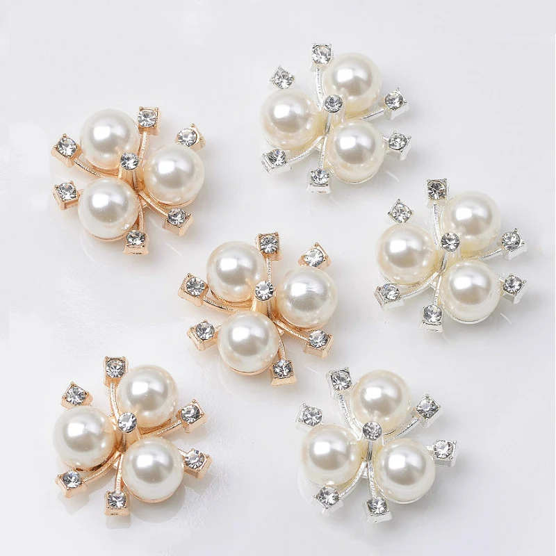 10Pcs/lot Pearl Rhinestone Cabochons for Jewelry Making DIY Handmade Bows Hair Clips Crystal Decoration Alloy Button Accessories