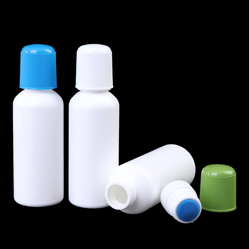 White 20/50/60/100ML Soreness Liquid Bottle With Sponge Applicator, Medicine Liquid Bottle With Blue Sponge Head High Quality
