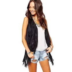 Women Sleeveless Tassel Fringe Jacket Womens Multi-size Jackets Coats