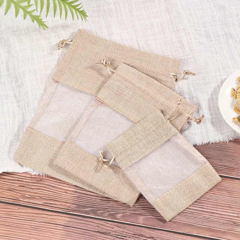 

5pcs Pouch Drawstring Burlap Gift Linen Bundle Pocket Jute Sack Candy Gift Storage Bags Christmas Window Jewelry Drawstring