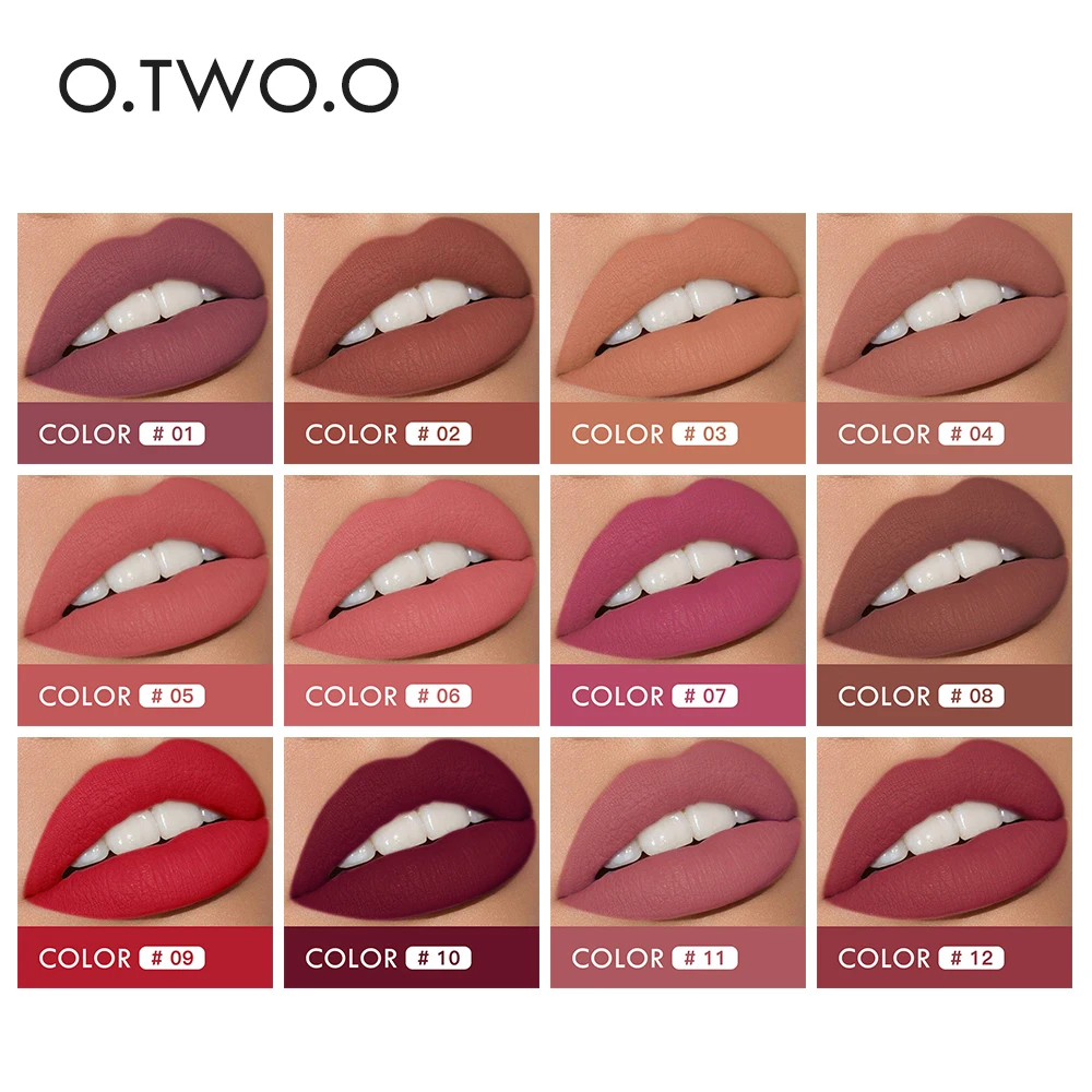 O.TWO.O 2 In 1 Waterproof Matte Lipstick Lip Gloss Long Lasting Moisturizer Lips Makeup Cosmetic Matt Red Nude Lipsticks 12Color