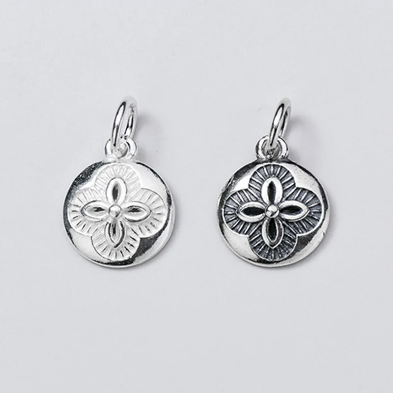 925 Sterling Silver Round Clover Pattern Necklace Charms Women S925 Silver Fine Flower Pendant DIY Jewelry Findings Supplier