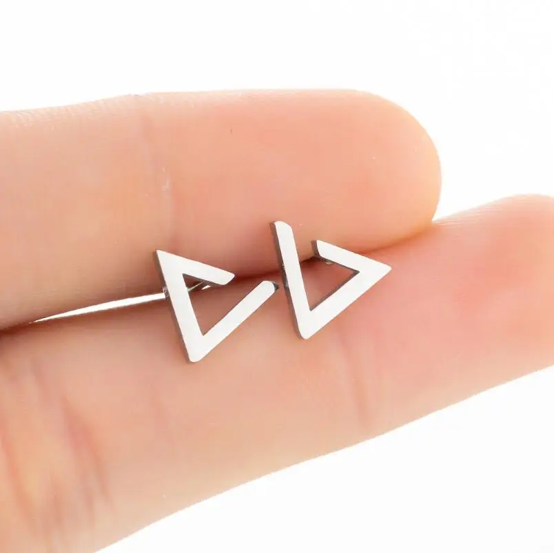 Simple Open Triangle Unisex Punk Rock Stainless Steel Men Women Stud Earrings Geometry Deathly Triangle Delicate Jewelry