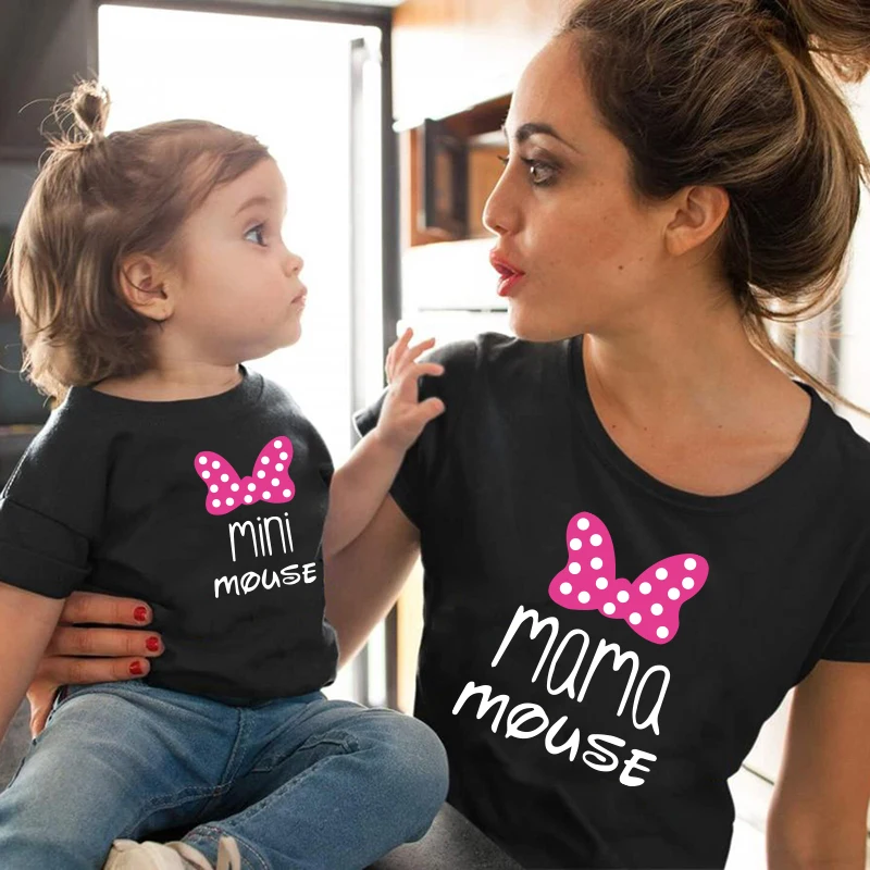 

Mini&Mama T-Shirt Family Matching Clothes Mother and Daugther Matching Tshirt Summer Cotton Family Looks Baby Kid Girl Clothes