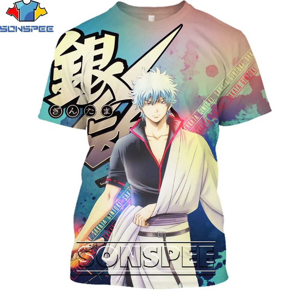 SONSPEE Samurai Anime Gintama Gintoki Kagura Funny Shirt 3D Printing Men Women\'s Summer Men Harajuku Oversized T-shirt Kids Top