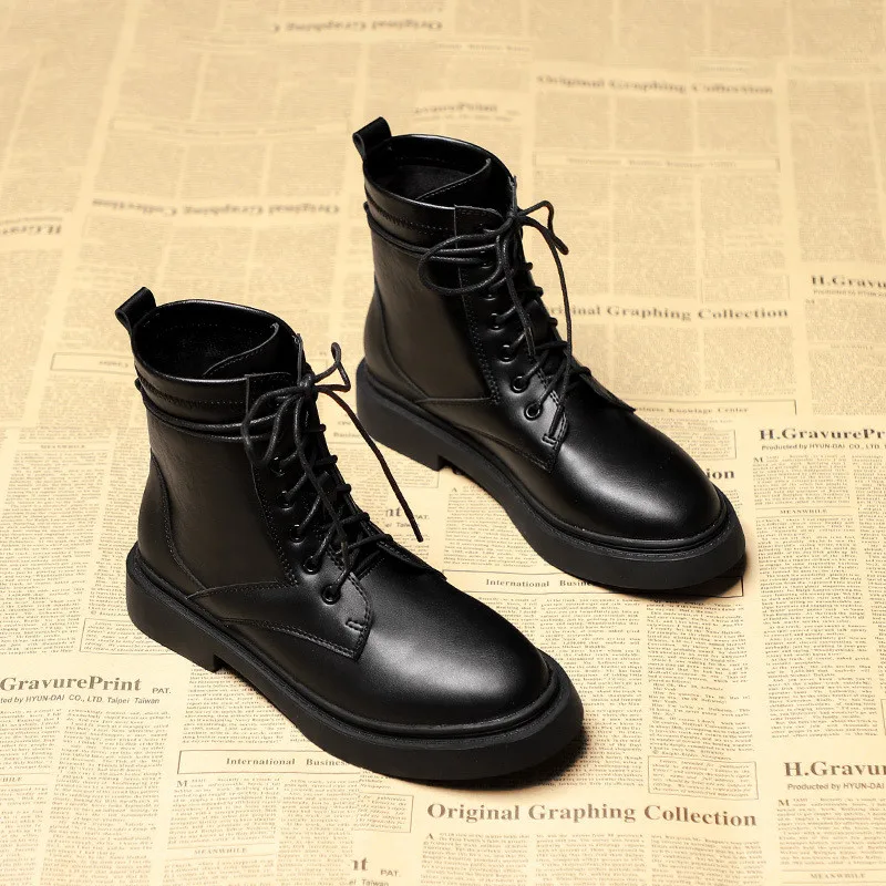 2025 Autumn New Boots Women's Lace-up Women's Boots British Style Side Pull Casual Short Boots Women's Boots