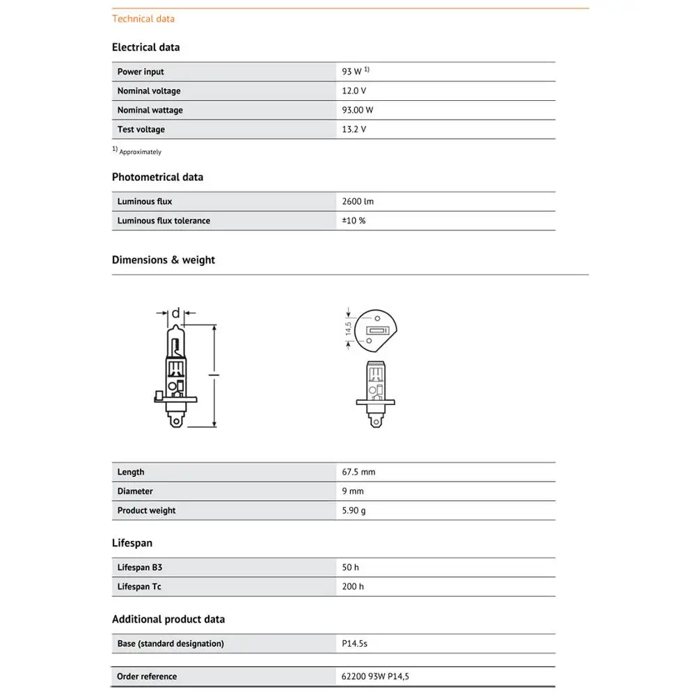 OSRAM H1 12V 100W P14.5s 62200 Super Rallye Off Road Light Car Halogen Headlight Auto Bulb 3200K Original Lamp OEM Quality (1pc)