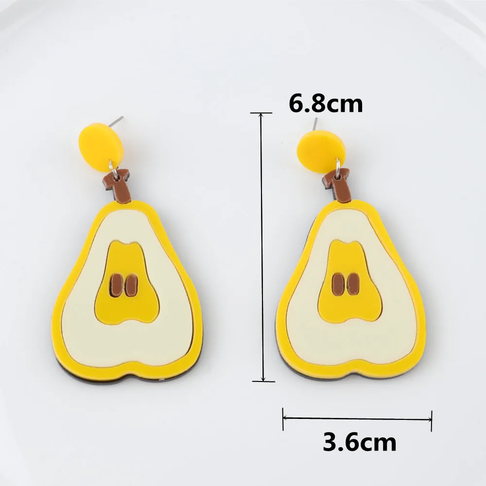 New Fashion Cute Pear Pitaya Banana Acrylic Drop Earrings For Women Girl Lovely Fruits Long Dangle Earrings Korean Party Jewelry