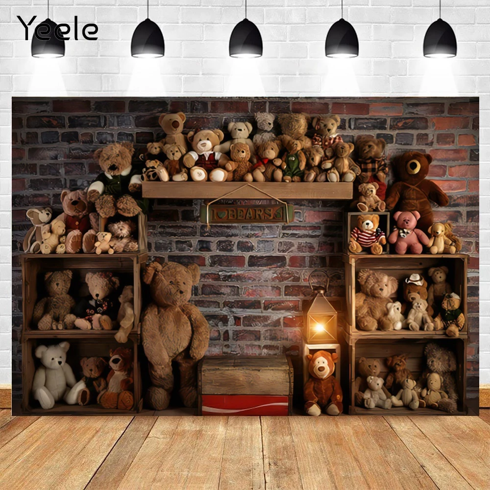 Yeele Vintage Brick Wall Bear Toy Doll Baby 1st Birthday Backdrop Photography Background Photo Studio Vinyl Photophone Photocall