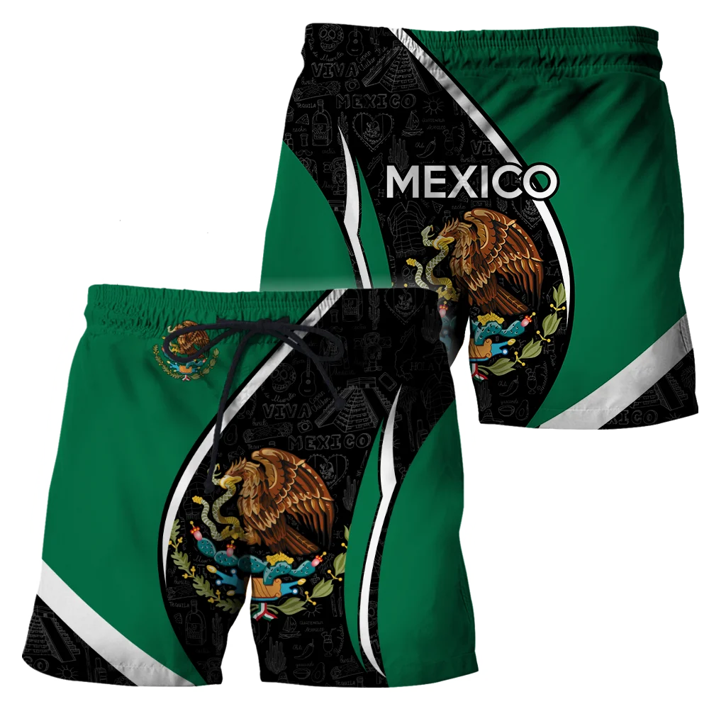 Mexican Flag Mens Eagle 3D Print Board Shorts Summer Beach Shorts Quick Dry Unisex Streetwear Harajuku Casual Baggys 05