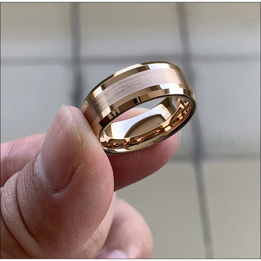 6mm 8mm High Quality Rose Gold Color Wedding Band Tungsten Carbide Engagement Rings Center Brushed Bevel Edges Polished Fit